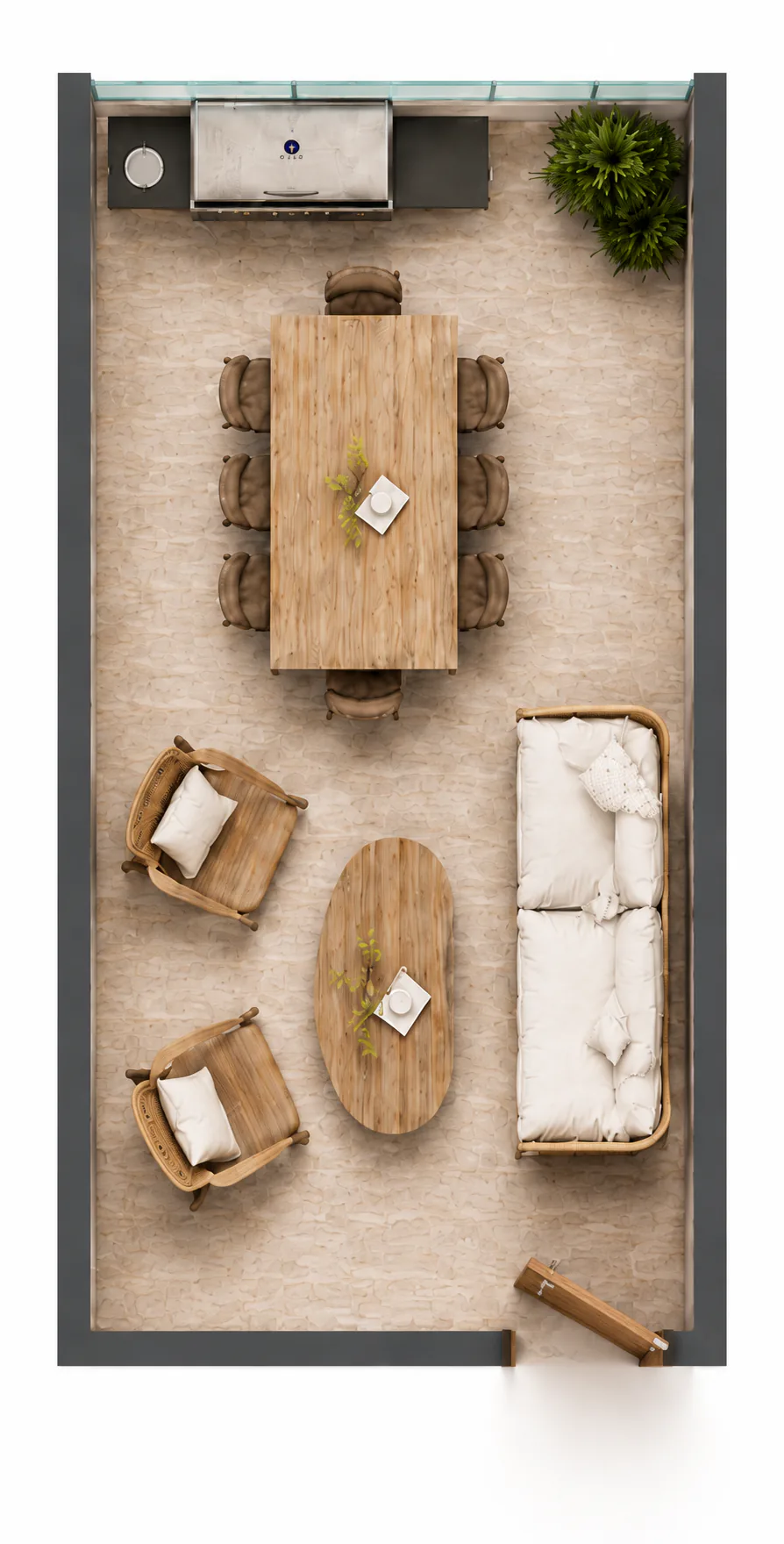 Plano de distribución: Rooftop 402 — 35.00 m² interior + 35.00 m² de rooftop = 70.00 m² — Vibe